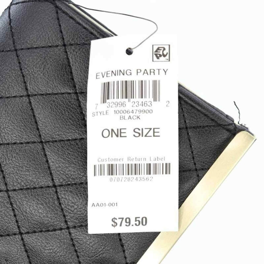 INC International Concepts Black Quilted Clutch Evening Party Purse - Picture 8 of 10